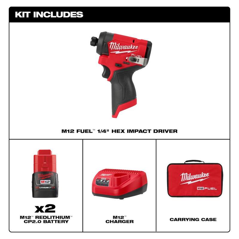 Milwaukee M12 FUEL Juego de llave de impacto inalámbrica sin escobillas de litio de 12 voltios con cabezal hexagonal de 1/4 pulg. y trinquete de 3/8 pulg. M12 - 3453-22-2457-20