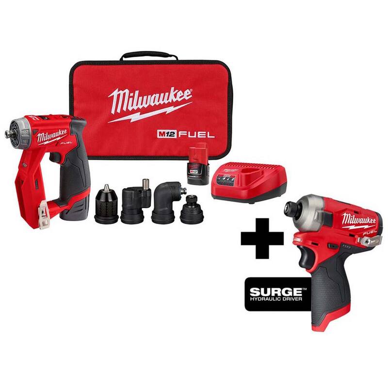 Milwaukee M12 FUEL 12V Taladro inalámbrico sin escobillas de iones de litio 4 en 1 y kit de combo de Impact Driver SURGE - 2505-22-2551-20