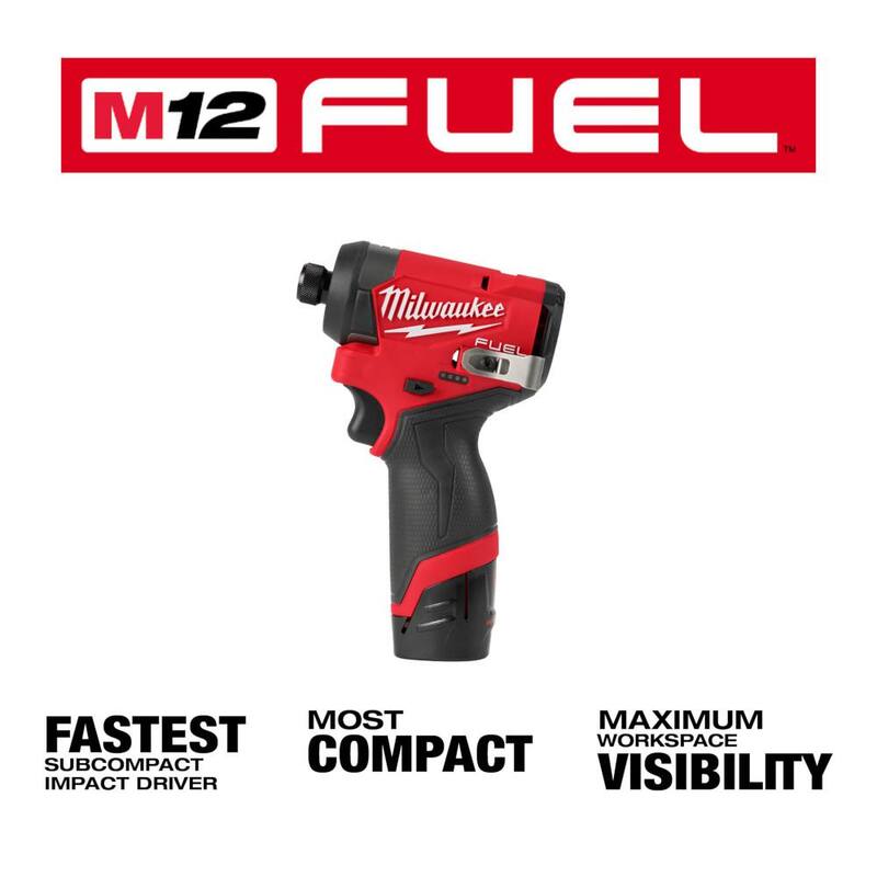 Kit de destornillador de impacto inalámbrico Milwaukee M12 FUEL de 12 volts con tecnología de motor sin escobillas de 1/4 de pulgada e incluye un set de 50 puntas SHOCKWAVE - 3453-22-48-32-4024