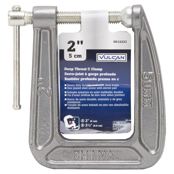 Vulcan C-Clamp, 2 in Max Opening Size, 3-1/5 in D Throat, Steel Body, Gray Body - 38-123
