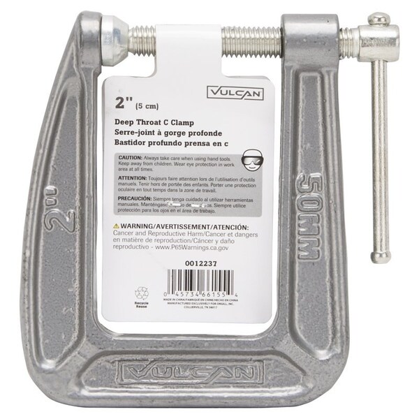 Vulcan C-Clamp, 2 in Max Opening Size, 3-1/5 in D Throat, Steel Body, Gray Body - 38-123