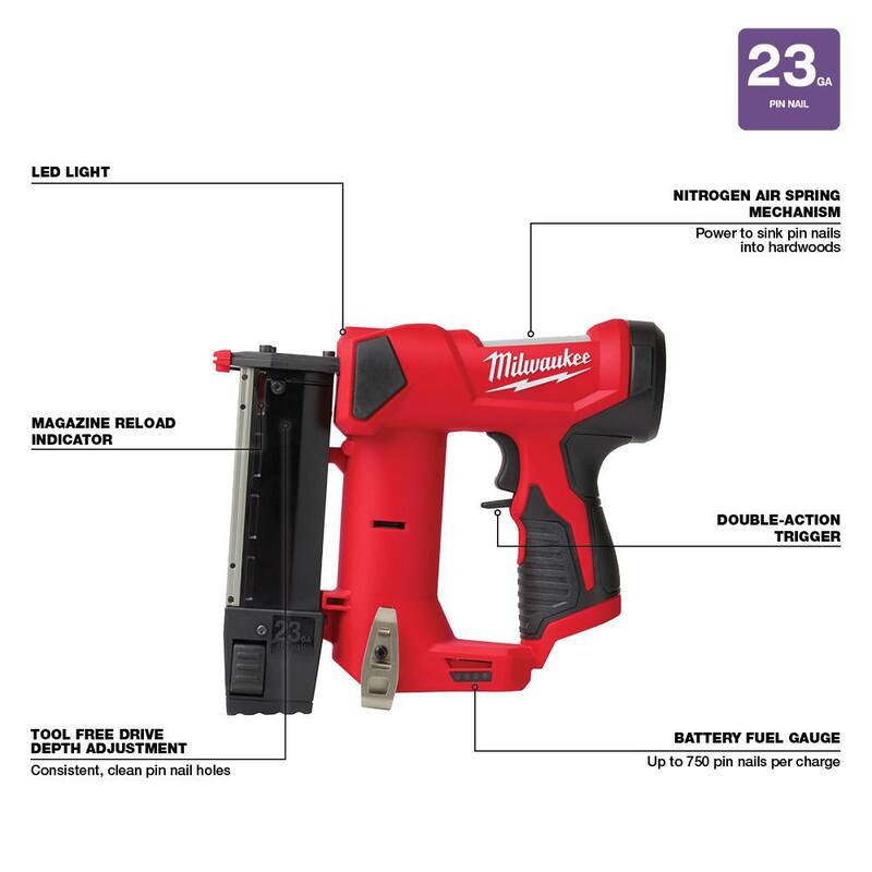 Milwaukee M12 FUEL 12V Inalámbrico 4 en 1 Instalación de Taladro Driver Kit con M12 23-Gauge Inalámbrico Clavadora de Pines de Iones de Litio - 2505-22-2540-20