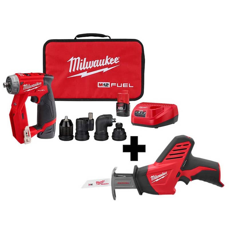 Milwaukee M12 FUEL 12V Lithium-Ion Brushless Cordless 4-en-1 Kit de Taladro/Atornillador de Instalación de 3/8 in. con M12 HACKZALL - 2505-22-2420-20