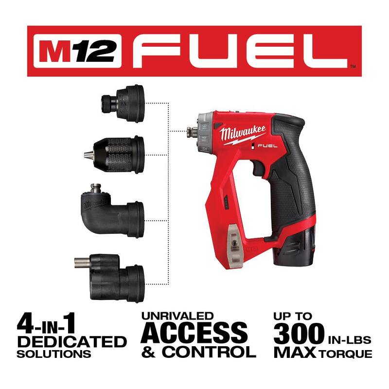 Milwaukee M12 FUEL 12V Lithium-Ion Brushless Cordless 4-in-1 Kit de Taladro/Atornillador de 3/8 pulg. para Instalaciones con Batería de 2.0Ah de Regalo - 2505-22-48-11-2420
