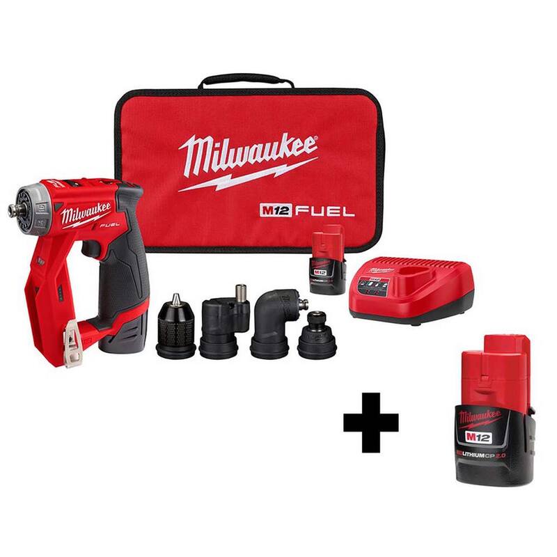 Milwaukee M12 FUEL 12V Lithium-Ion Brushless Cordless 4-in-1 Kit de Taladro/Atornillador de 3/8 pulg. para Instalaciones con Batería de 2.0Ah de Regalo - 2505-22-48-11-2420