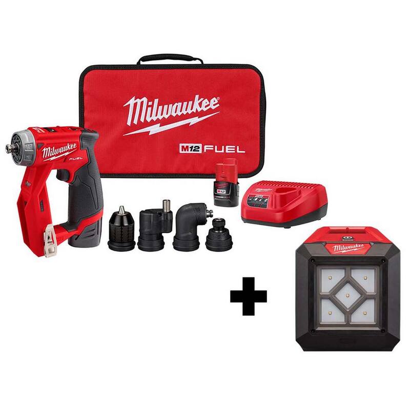 Milwaukee M12 FUEL 12V Lithium-Ion Brushless Cordless 4-in-1 Installation 3/8 in. Drill Driver Kit con Luz de Inundación M12 - 2505-22-2364-20