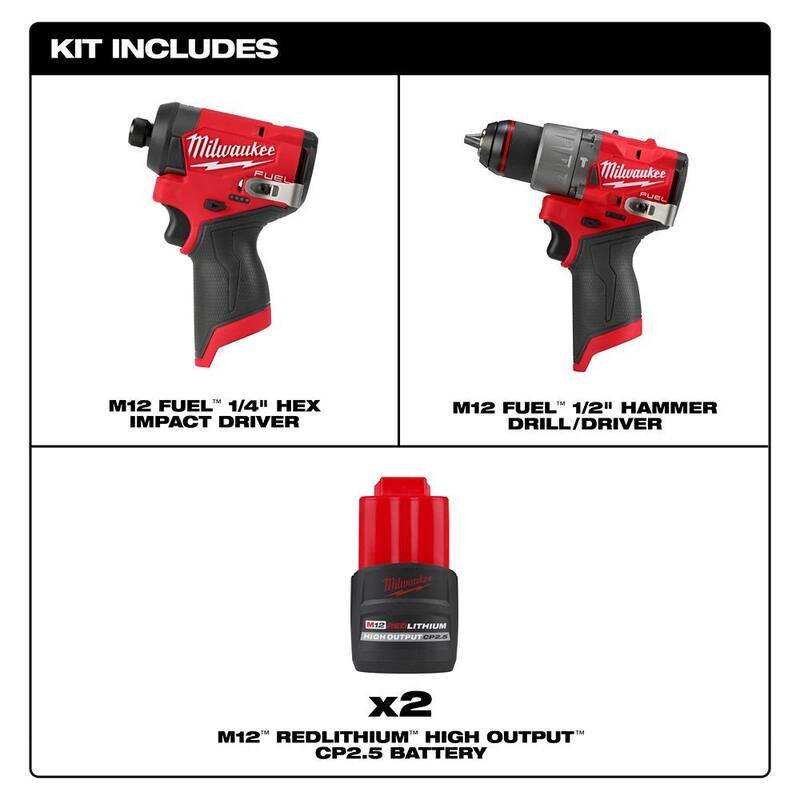 Milwaukee M12 FUEL 12V Lithium-Ion Brushless Cordless 1/4 in Impact Driver, 1/2 in Hammer Drill w/(2) M12 CP 2.5 Ah Batteries - 3453-20-3404-20-48-11-2425-48-11-2425

Traducción: Juego de herramientas inalámbricas Milwaukee M12 FUEL 12V de 1/4 de pulgada sin escobillas de impacto, taladro martillo de 1/2 pulgada con (2) baterías M12 CP 2.5 Ah - 3453-20-3404-20-48-11-2425-48-11-2425