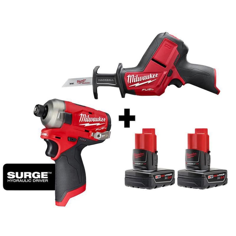 Milwaukee M12 FUEL SURGE 12v Lithium-Ion Brushless Inalámbrico de 1/4 de pulgada Controlador de impacto e HACKZALL Con (2) Baterías de 3.0 Ah - 2551-20-2520-20-48-11-2412