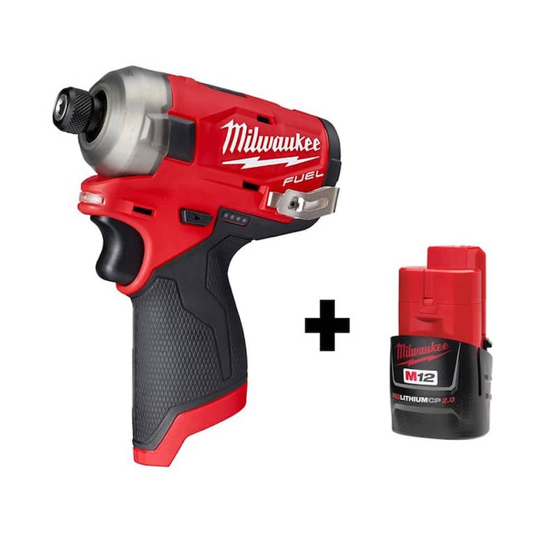 Milwaukee M12 FUEL SURGE 12-Volt 1/4 in. Lithium-Ion Brushless Cordless Hex Impact Driver con batería M12 2.0Ah - 2551-20-48-11-2420