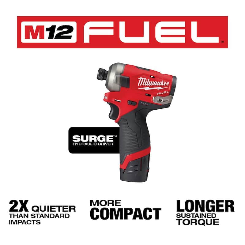 Milwaukee M12 FUEL SURGE 12-Volt 1/4 in. Lithium-Ion Brushless Cordless Hex Impact Driver con batería M12 2.0Ah - 2551-20-48-11-2420