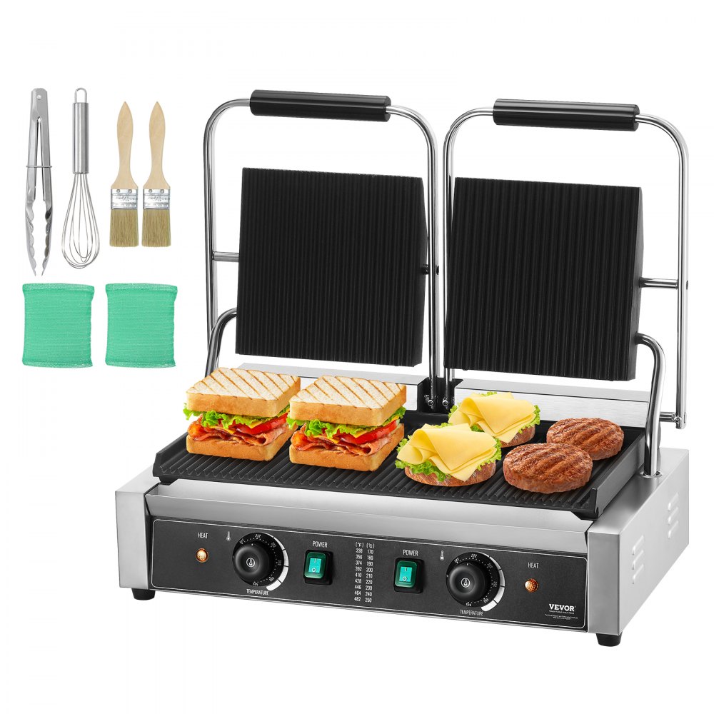 VEVOR Commercial Panini Press Grill Electric Sandwich Maker Griddle Plate 19"x9" - SYYBDBL199YCD1FNDV1