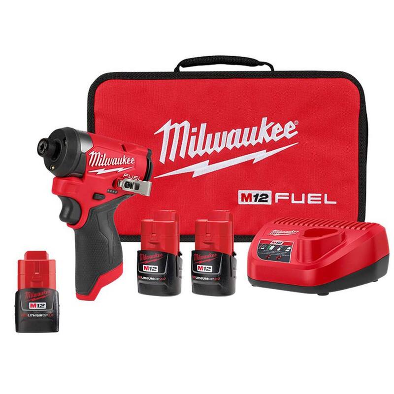 Kit de impacto inalámbrico Milwaukee M12 FUEL de 12 voltios con motor sin escobillas de iones de litio de 1/4 de pulgada, con batería M12 de 2.0Ah - 3453-22-48-11-2420