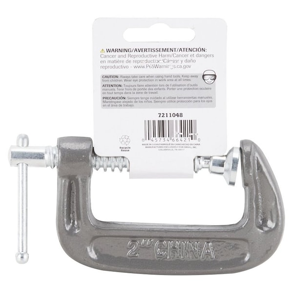 Vulcan C-Clamp, 2 in Max Opening Size, 0.8 in D Throat, Steel Body, Gray Body - JL27361