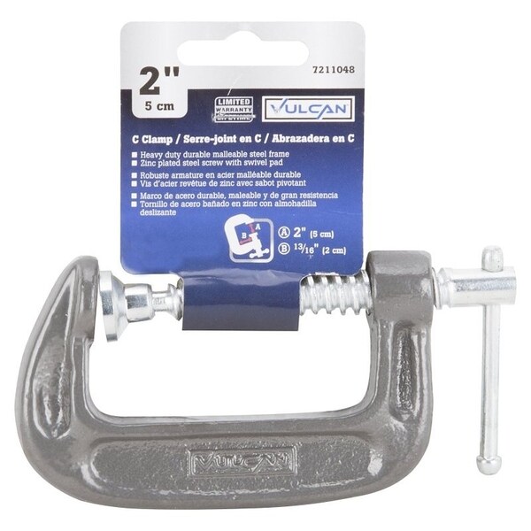 Vulcan C-Clamp, 2 in Max Opening Size, 0.8 in D Throat, Steel Body, Gray Body - JL27361