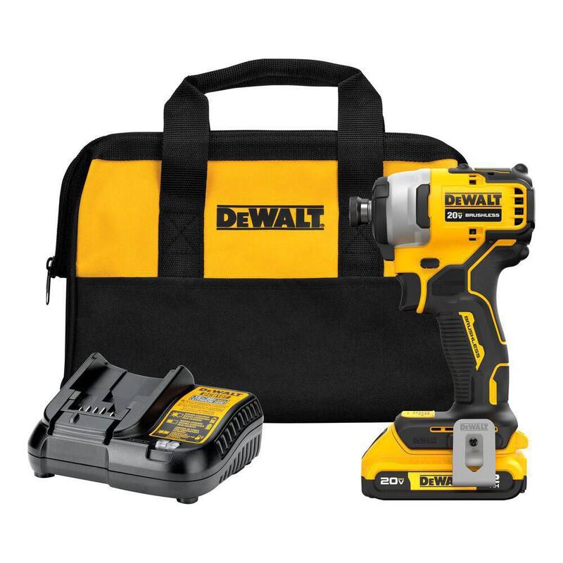 DEWALT ATOMIC 20V MAX Taladro de impacto inalámbrico compacto de 1/4 pulgadas y sierra circular con batería de 2Ah y cargador - DCF809D1WCS391B