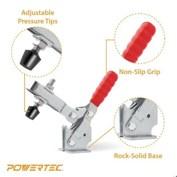 Powertec Toggle Clamp, 500 lbs Cap., 12130 Quick Release Vertical Clamps, Antislip Rubber Pressure Tip, 4PK - 20335-P2N