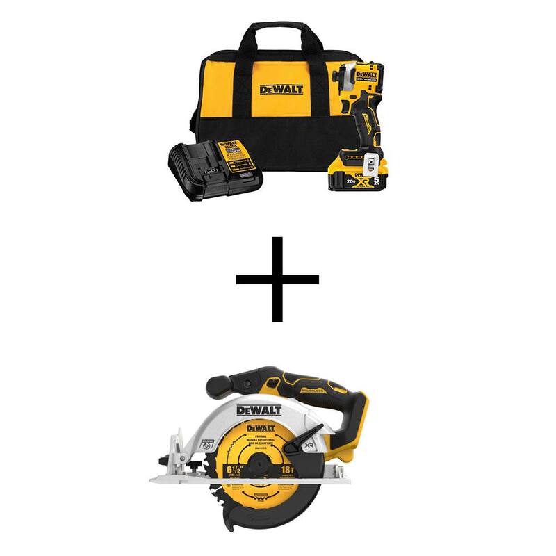 DEWALT Atomic 20V Max Kit de Destornillador de Impacto Inalámbrico de Iones de Litio y 20V Máximo Inalámbrico sin Escobillas Sierra Circular de 6-1/2 pulgadas Herramienta Únicamente - DCF850P1WCS565B