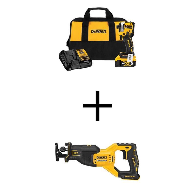 Kit de controlador de impacto inalámbrico DEWALT Atomix 20V Max de iones de litio y sierra reciprocante inalámbrica DEWALT 20V Maximum XR sin escobillas (Herramienta solamente) - DCF850P1WCS382B