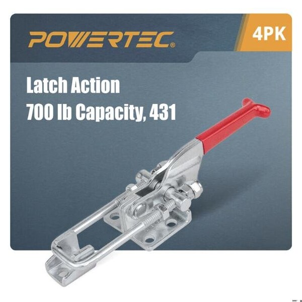 Powertec Toggle Clamp, 700 lbs Cap., 431 Adj. U Bolt Latch, Antislip Hand Grip20307-P4, 4PK - 20307-P4N
