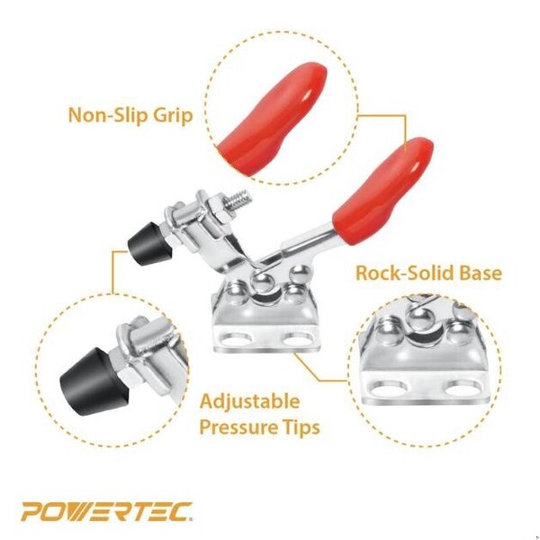 Powertec Toggle Clamp, 60 lbs Cap., 201 Quick Release Horizontal Clamps, Antislip Rubber Pressure Tip, 4PK - 20321N
