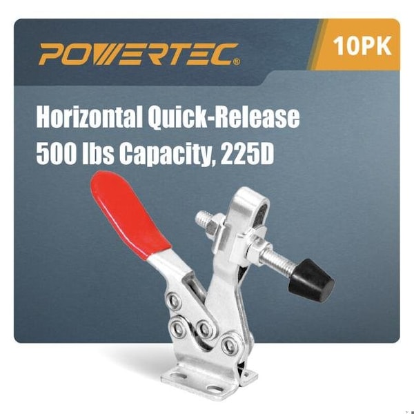 Powertec Toggle Clamp, 500 lbs Cap, 225D Quick Release Horizontal Clamps, Antislip Rubber Pressure Tip, 10PK - 20331N