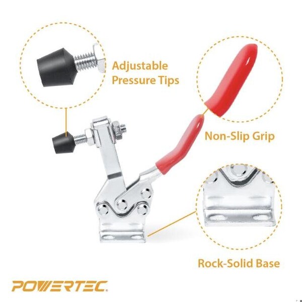 Powertec Toggle Clamp, 500 lbs Cap, 225D Quick Release Horizontal Clamps, Antislip Rubber Pressure Tip, 10PK - 20331N
