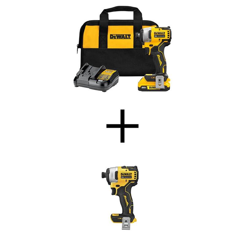 DEWALT ATOMIC 20V MAX Kit de Destornillador de Impacto Compacto Inalámbrico con Batería de Iones de Litio de 1/4 de pulgada y Destornillador de Impacto de 1/4 de pulgada con Batería de 2Ah - DCF809D1WCF809B