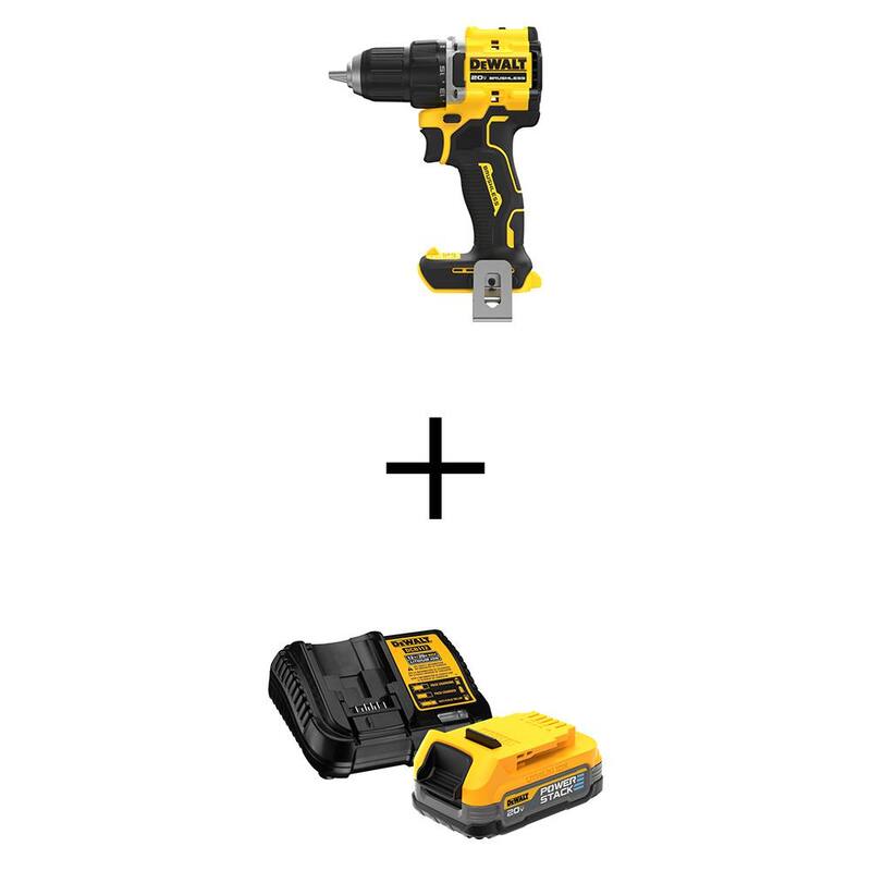 DEWALT ATOMIC 20V MAX Taladro/destornillador inalámbrico sin escobillas de ion de litio de 1/2 pulgada con paquete de batería POWERSTACK de 1.7 Ah y cargador - DCD794BWCBP034C
