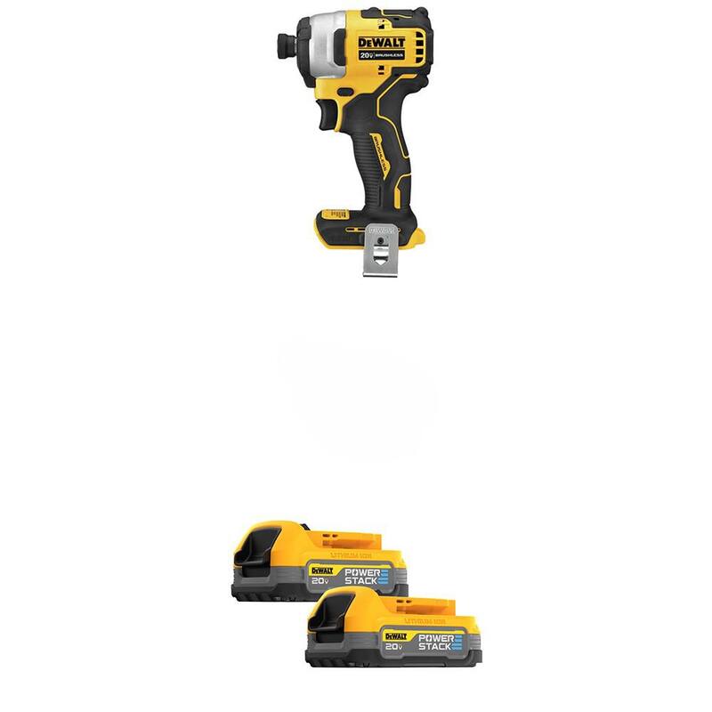DEWALT ATOMIC 20V MAX Taladro de impacto compacto inalámbrico de 1/4 de pulgada con motor sin escobillas y (2) baterías compactas POWERSTACK de 1.7 Ah - DCF809BWBP034-2