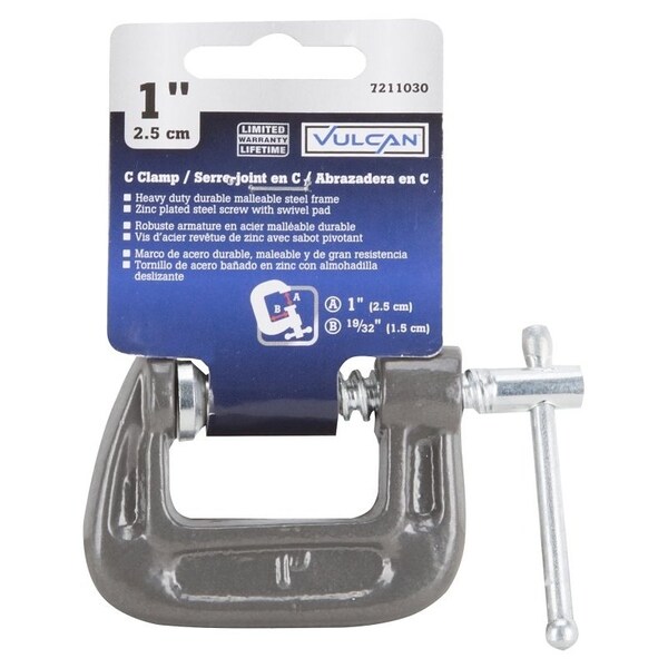Vulcan C-Clamp, 1 in Max Opening Size, 0.6 in D Throat, Steel Body, Gray Body - JL27360