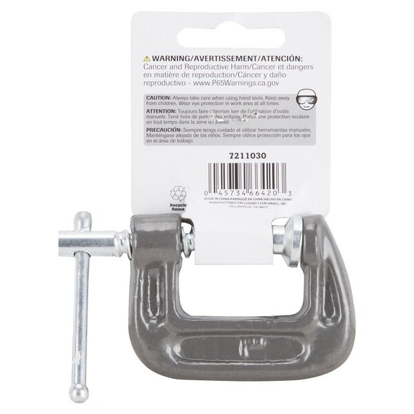 Vulcan C-Clamp, 1 in Max Opening Size, 0.6 in D Throat, Steel Body, Gray Body - JL27360