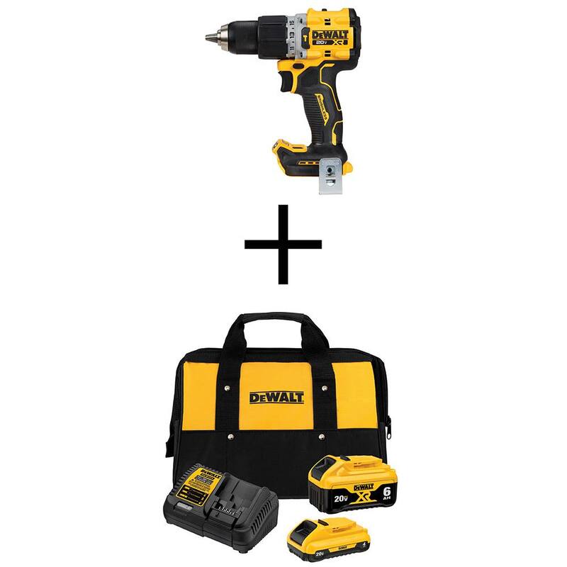 DEWALT Taladro percutor inalámbrico compacto de 20 voltios con mandril de 1/2 pulgadas, baterías de 6.0 Ah y 4.0 Ah, cargador y bolsa - DCD805BWCB246CK