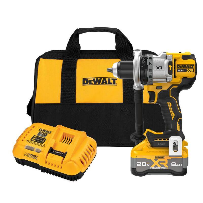 Kit de taladro percutor inalámbrico DEWALT 20V XR de ion de litio con (2) baterías de 8.0 Ah, cargador y bolsa de kit - DCD1007WW1W2108