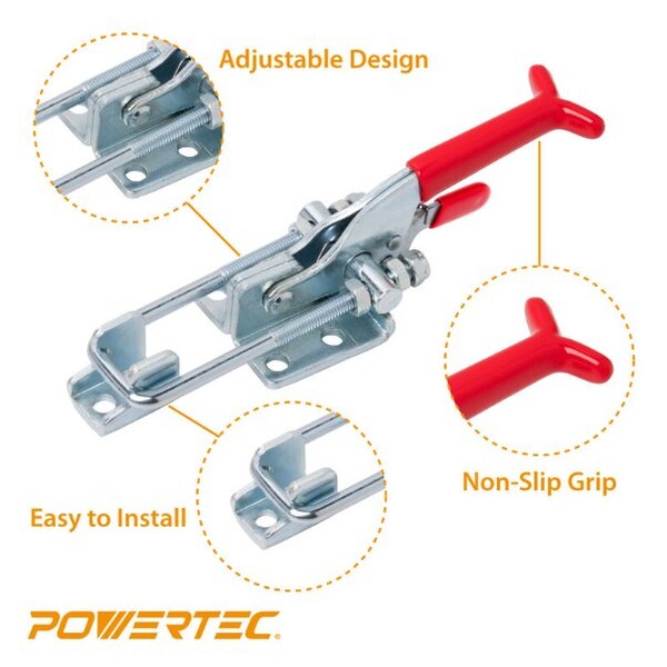 Powertec 2PK Toggle Clamp, 700 lbs Cap., 431 Self-Lock U-Bolt Adj. Latch, Antislip Hand Grip20341, 2PK - 20341N