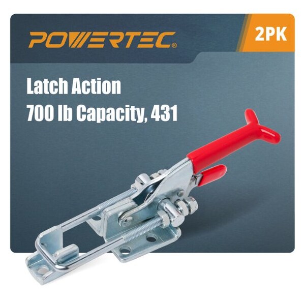 Powertec 2PK Toggle Clamp, 700 lbs Cap., 431 Self-Lock U-Bolt Adj. Latch, Antislip Hand Grip20341, 2PK - 20341N