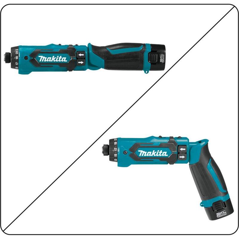 Kit de Taladro Destornillador Inalámbrico de 1/4 de Pulgada con Embrague de Parada Automática de Iones de Litio de 7.2V Makita - DF012DSE