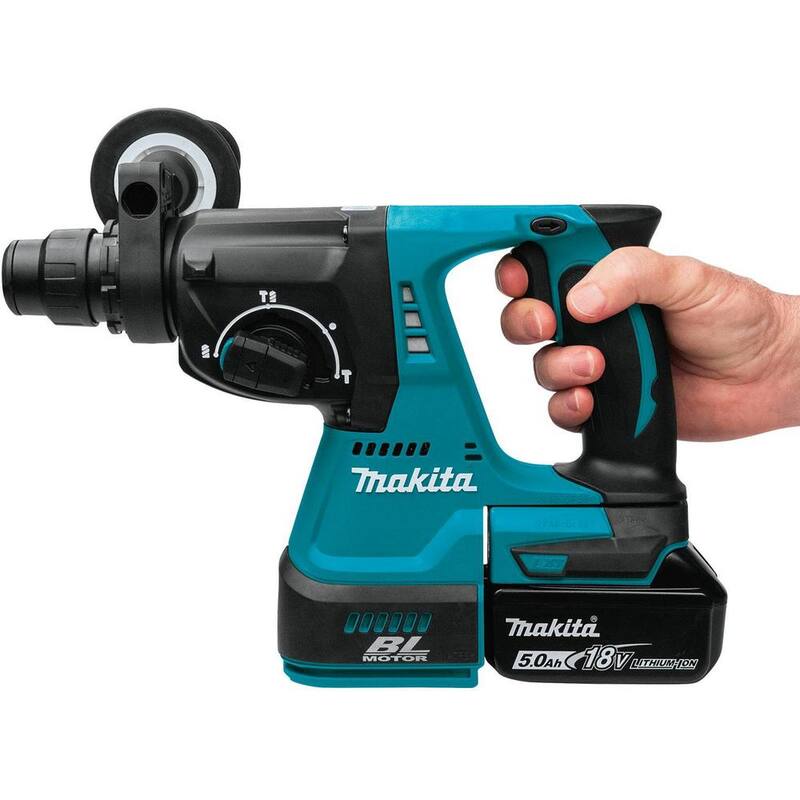 Martillo rotativo inalámbrico de 18V LXT de ion de litio de 1 pulgada sin escobillas SDS-Plus para concreto/mampostería de Makita con (2) baterías 5.0Ah - XRH01T