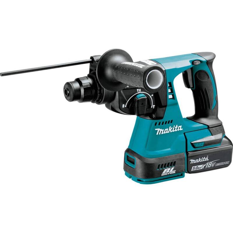 Martillo rotativo inalámbrico de 18V LXT de ion de litio de 1 pulgada sin escobillas SDS-Plus para concreto/mampostería de Makita con (2) baterías 5.0Ah - XRH01T