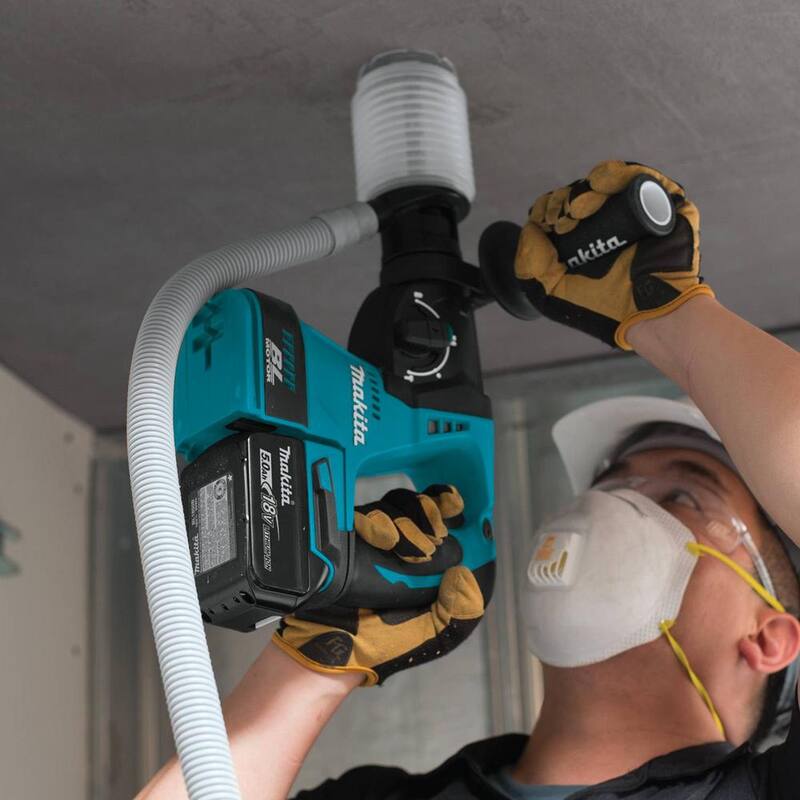 Martillo rotativo inalámbrico de 18V LXT de ion de litio de 1 pulgada sin escobillas SDS-Plus para concreto/mampostería de Makita con (2) baterías 5.0Ah - XRH01T