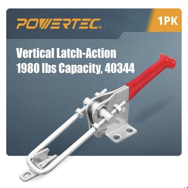 Powertec Toggle Clamp, 1980 lbs Cap., 40344 Adj. 90 Degree Vertical U Bolt Latch, Antislip Hand Grip - 20324N