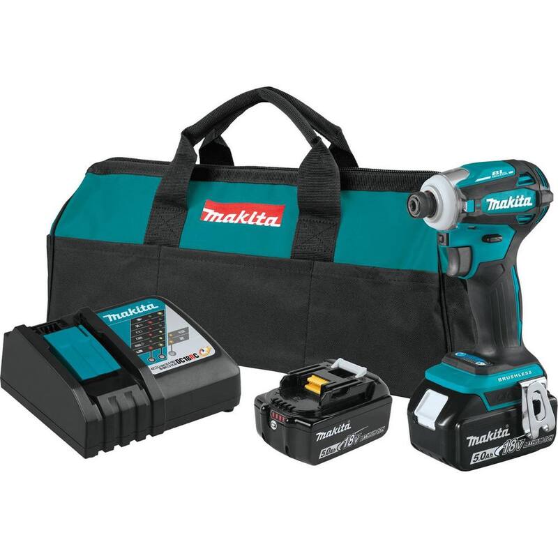 Kit de destornillador de impacto inalámbrico Makita 18V LXT de ion de litio sin escobillas con modo de cambio rápido de 4 velocidades, 5.0Ah - XDT19T