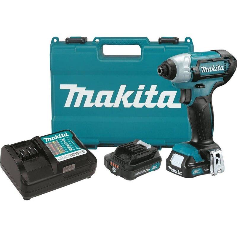 Juego de Impact Driver inalámbrico Makita 12V max CXT de 1/4 pulgadas con baterías 2.0Ah, cargador y estuche rígido - DT03R1
