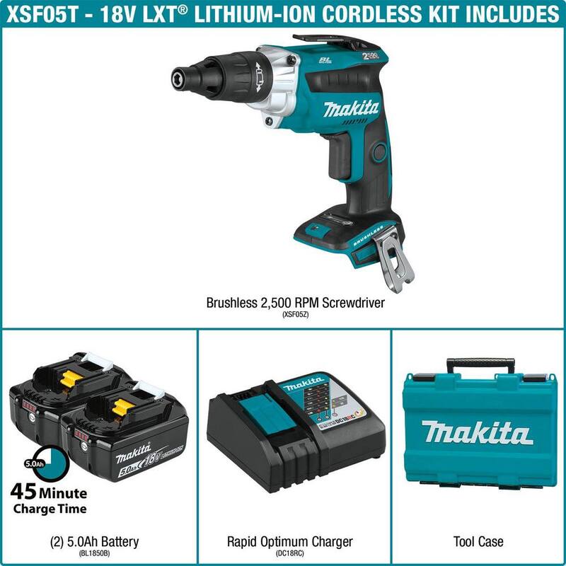 Kit Destornillador Inalámbrico con Cepillo sin Escobillas de 18V y 5.0 Ah LXT de Iones de Litio a 2500 RPM - XSF05T