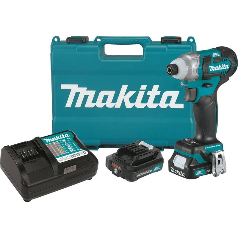 Kit de Impacto Inalámbrico con Motor sin Escobillas de Litio-ion de 1/4 de pulgada Makita 12V max CXT con (2) Baterías 2.0Ah, Cargador y Estuche Resistente - DT04R1