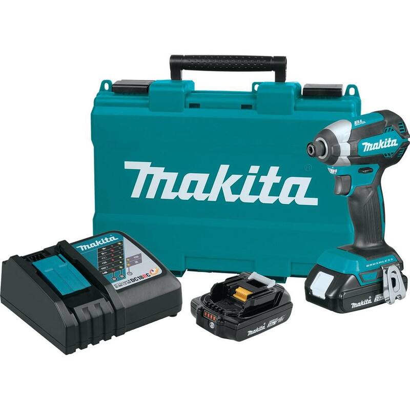 Kit de destornillador de impacto inalámbrico compacto Makita 18V LXT de iones de litio sin escobillas de 1/4 de pulgada con (2) baterías de 2.0Ah, cargador y estuche - XDT13R