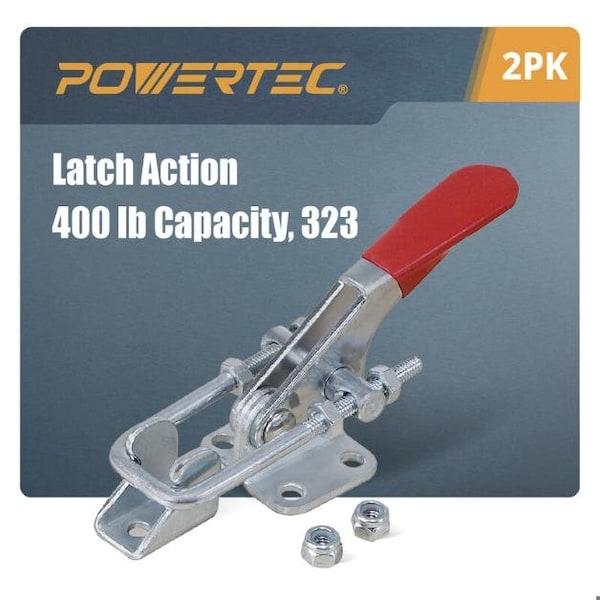 Powertec Toggle Clamp, 400 lbs Cap., 323 Adj. U Bolt Latch, Antislip Hand Grip, 2PK - 20310-P2N