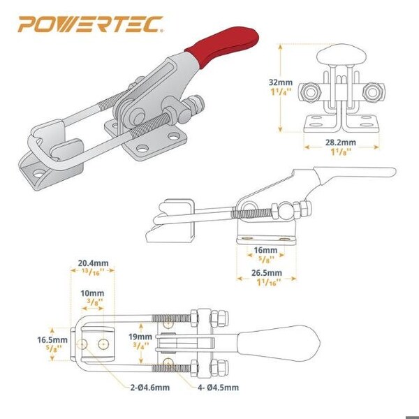 Powertec Toggle Clamp, 400 lbs Cap., 323 Adj. U Bolt Latch, Antislip Hand Grip, 2PK - 20310-P2N