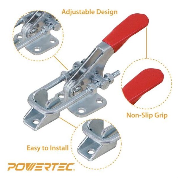 Powertec Toggle Clamp, 400 lbs Cap., 323 Adj. U Bolt Latch, Antislip Hand Grip, 2PK - 20310-P2N