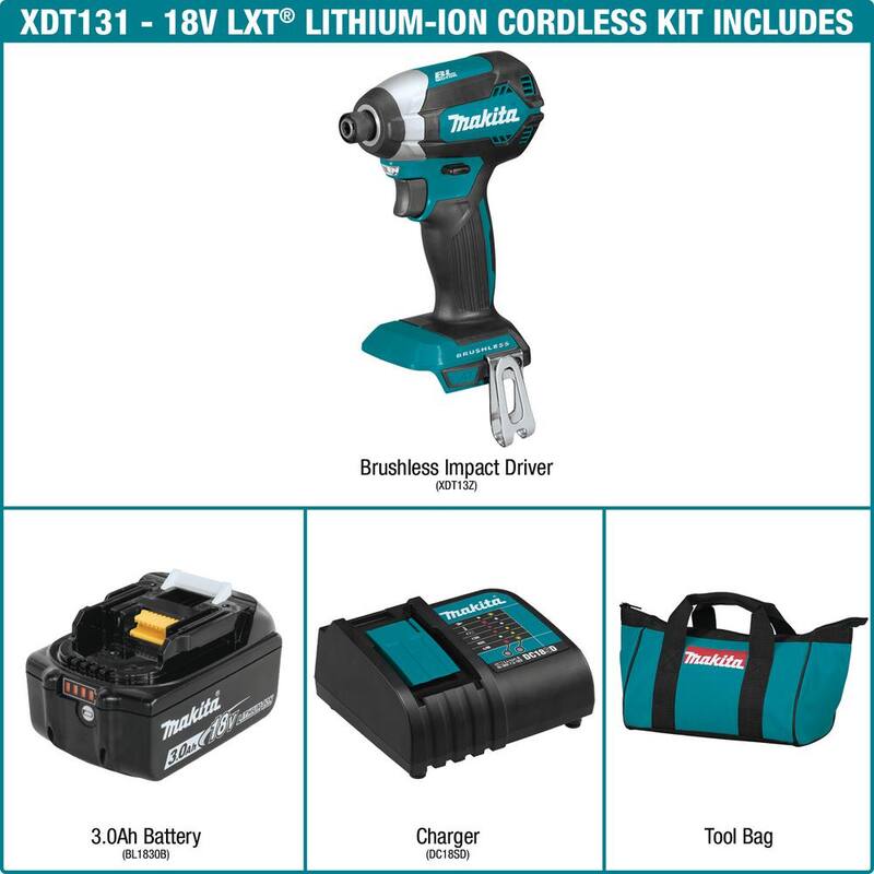 Juego de impacto inalámbrico sin escobillas de litio-ion de 18V LXT de Makita (3.0Ah) con juego de 35 puntas de impacto Impact XPS - XDT131E-01666