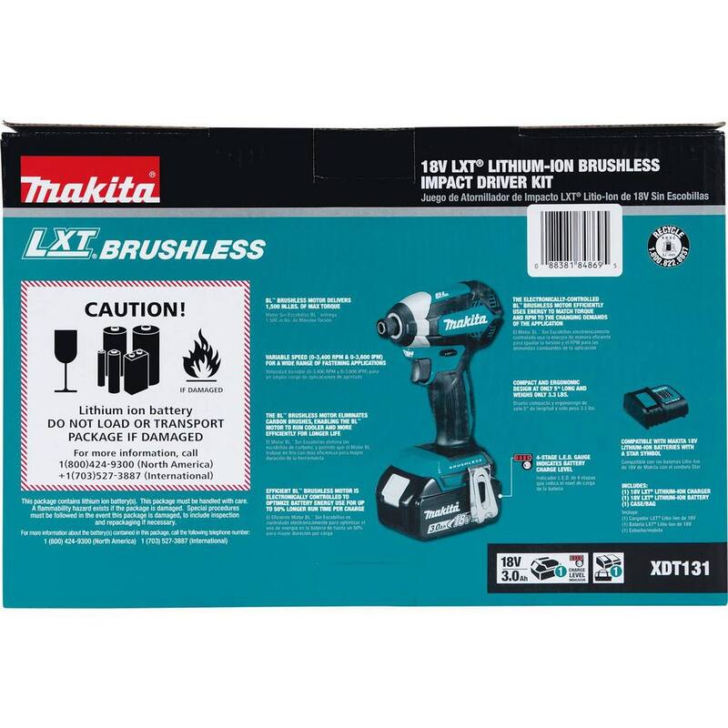 Juego de impacto inalámbrico sin escobillas de litio-ion de 18V LXT de Makita (3.0Ah) con juego de 35 puntas de impacto Impact XPS - XDT131E-01666